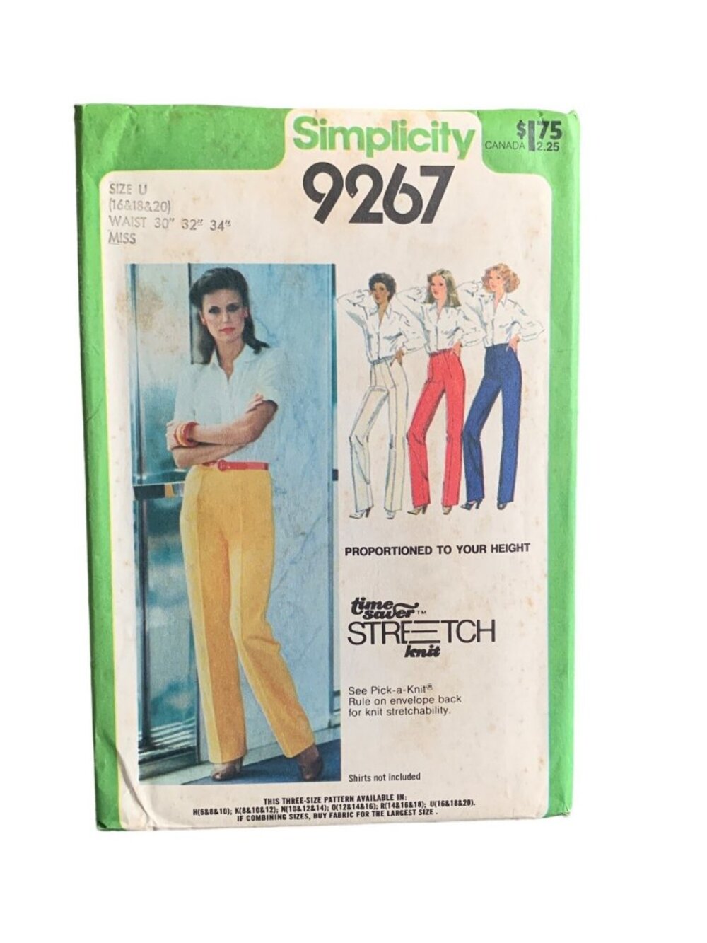 Simplicity 9267 Sewing Pattern Misses Pant Size 16-18-20 70s Uncut